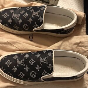 Louis Vuitton Monogram Black and White Slip-On Loafers